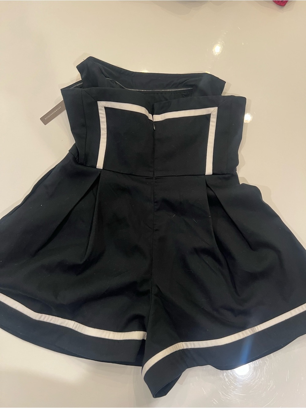 Maeve Black Strapless A-Line Shorts Romper with White Trim - Picture 3 of 5